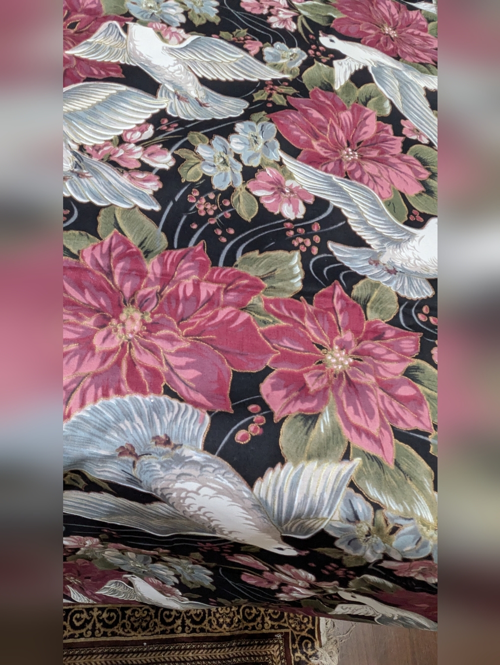 Holiday Editions by Fabri-Quilt: Doves & Poinsettias Cotton Vintage 1990s - 2 yd